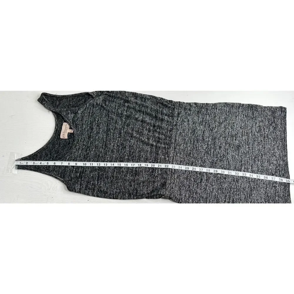 Philosophy Black Heathered Midi Dress Sleeveless Drawstring Waist Casual Small S
